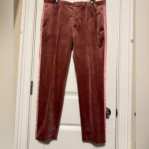 INC International Concepts Men's Velvet Pants in Rust with Pink Side Stripe
